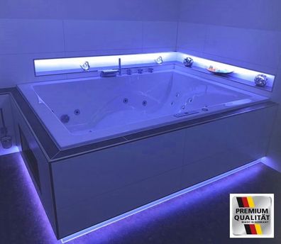 Doppel Whirlpool Badewanne mit 24 Massage Düsen Heizung Ozon LED Made in Germany Spa