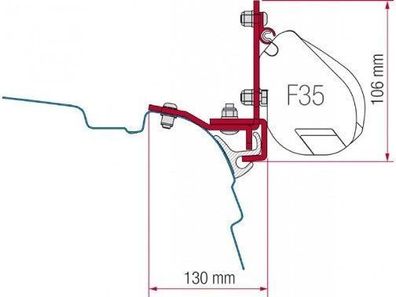 Montage Adapter Fiamma Markise F35 Pro VW T5 T6 mit Reimo Multirail