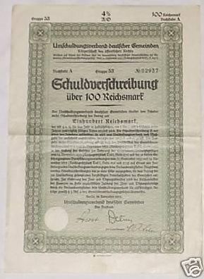 alte Aktie 100 Mark Schuldverschreibung Berlin 1933