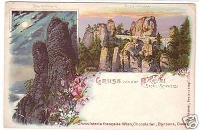 23159 Ak Lithographie Gruß von der Bastei um 1900