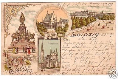 23146 Ak Lithographie Grüsse aus Leipzig 1897