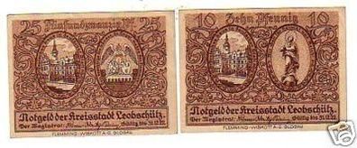 2 Banknoten Notgeld Kreisstadt Leobschütz 1922