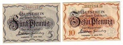 2 Banknoten Notgeld Stadt Delitzsch 1921