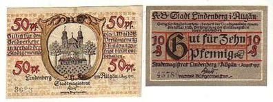 2 Banknoten Notgeld Stadt Lindenberg im Allgäu 1917/18