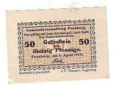 Banknote 50 Pfennig Notgeld Gemeindeverwaltung Penzberg