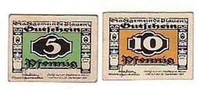 2 Banknoten Notgeld Stadtgemeinde Plauen 1921