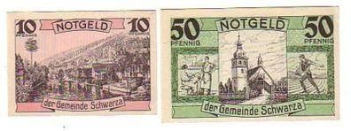 2 Banknoten Notgeld Gemeinde Schwarza Thür. 1921