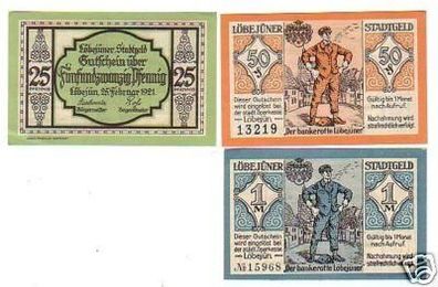 3 Banknoten Notgeld Stadt Löbejün 1921
