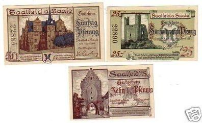 3 Banknoten Notgeld Stadt Saalfeld a.Saale 1921