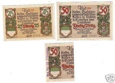 3 Banknoten Notgeld Stadt Trebitz in Schlesien 1918