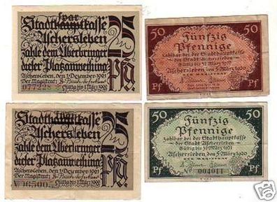 4 Banknoten Notgeld Stadt Aschersleben 1920-21