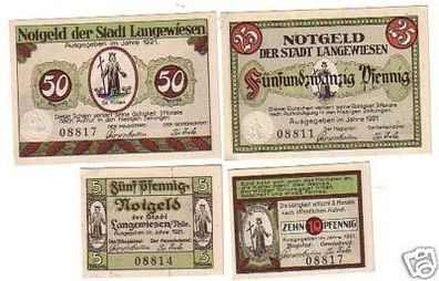 4 Banknoten Notgeld Stadt Langewiesen Thüringen 1921