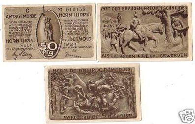 3 Banknoten Notgeld Amtsgemeinde Horn Lippe 1921