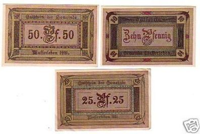 3 Banknoten Notgeld Gemeinde Wasserleben 1921