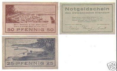 3 Banknoten Notgeld Ostseebad Niendorf 1921