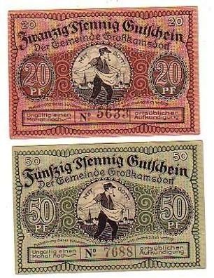 2 Banknoten Notgeld Gemeinde Großkamsdorf 1921