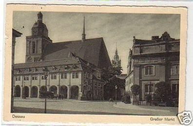 15764 Ak Dessau großer Markt mit Fuhrwerk 1928