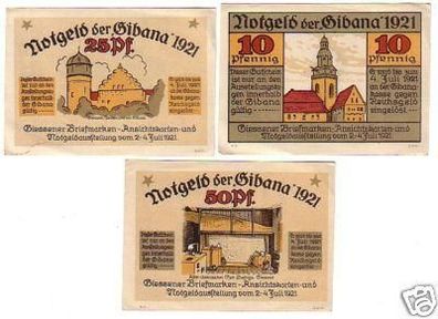 3 Banknoten Notgeld Giessen Notgeldausstellung 1921