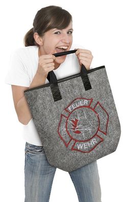 Shopper Tasche Bag Einkaufstasche Filztasche mit Stickmotiv - Feuerwehr - 26131