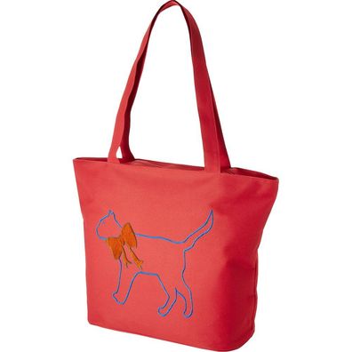 Lifestyle-Tasche mit Einstickung Katze mit Schleife 08961 rot designed bye Ticiana Mo