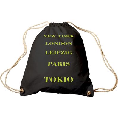 Trend-Bag mit Print - New York London Leipzig Paris Tokio - 65020 schwarz - Turnbeute