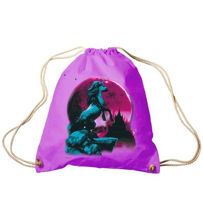 Trend-Bag Turnbeutel Sporttasche Rucksack mit Print - Einhorn bei Mondschein - TB1266