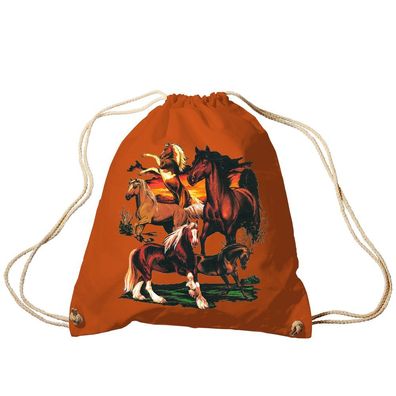 Trend-Bag Turnbeutel Sporttasche Rucksack mit Print - Pferde - TB12667 Orange