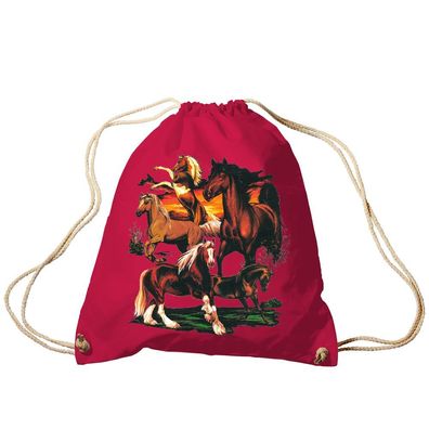 Trend-Bag Turnbeutel Sporttasche Rucksack mit Print - Pferde - TB12667 rot