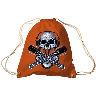 Trend-Bag Turnbeutel Sporttasche Rucksack mit Print - Skull Guitar - TB65308 Orange