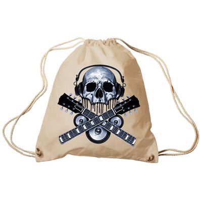 Trend-Bag Turnbeutel Sporttasche Rucksack mit Print - Skull Guitar - TB65308 natur