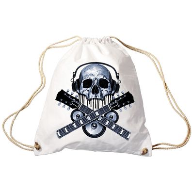 Trend-Bag Turnbeutel Sporttasche Rucksack mit Print - Skull Guitar - TB65308 weiß