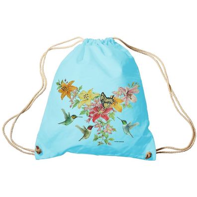 Trend-Bag Turnbeutel Sporttasche Rucksack mit Print -Blumen und Schmetterlinge - TB09