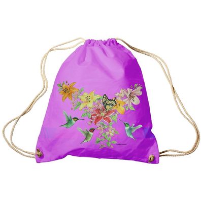Trend-Bag Turnbeutel Sporttasche Rucksack mit Print -Blumen und Schmetterlinge - TB09