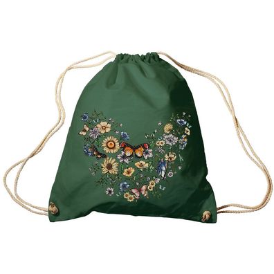 Trend-Bag Turnbeutel Sporttasche Rucksack mit Print -Blumen und Schmetterlinge - TB65