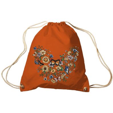 Trend-Bag Turnbeutel Sporttasche Rucksack mit Print -Blumen und Schmetterlinge - TB65