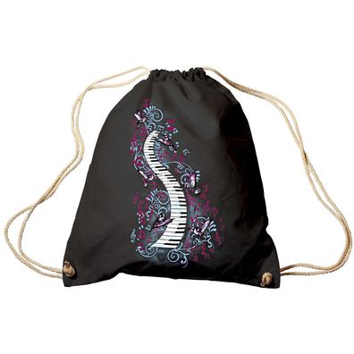 Trend-Bag Turnbeutel Sporttasche Rucksack mit Print -Klavier und Vögel - TB09018 sch