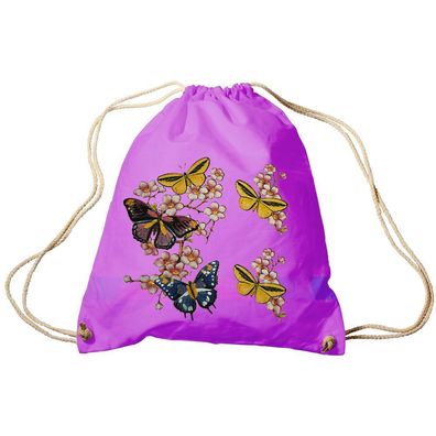 Trend-Bag Turnbeutel Sporttasche Rucksack mit Print -Schmetterlinge - TB65322 lila
