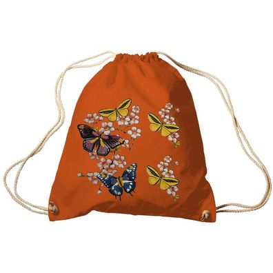 Trend-Bag Turnbeutel Sporttasche Rucksack mit Print -Schmetterlinge - TB65322 Orange
