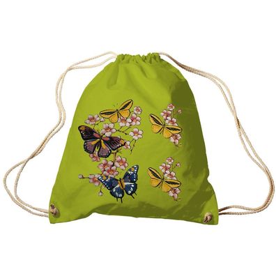 Trend-Bag Turnbeutel Sporttasche Rucksack mit Print -Schmetterlinge - TB65322 limegrÃ