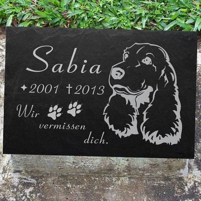 COCKER Spaniel Grabstein Grabschmuck Tiergrabstein Hund-008 -IHR TEXT-30 x 20 cm