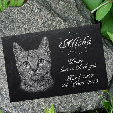 Tiergrabstein Grabstein Grabplatte Katzen Katze-007 - LASER-Textgravur-20 x 15cm