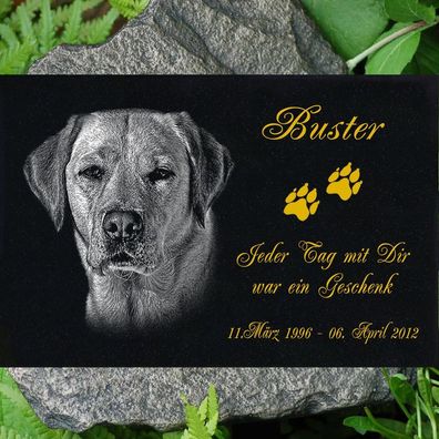 GRANIT Grabstein Grabdekoration Tiergrabstein Hund g39 -30 x 20 cm- Foto Gravur