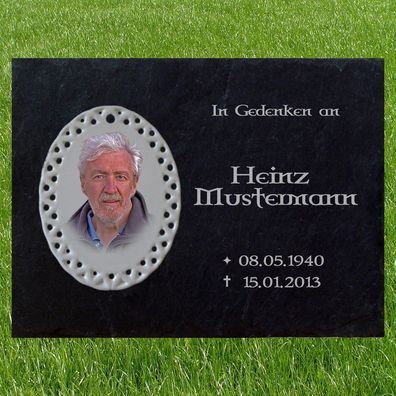 Grabplatte Grabmal Grabschmuck Grabstein-013 -Inschrift + Fotogravur -20 x 15 cm