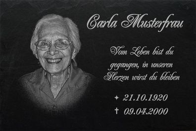 Grabstein Text Gravur Grabplatte Foto Schiefer- Stein 35 x 25 cm  DS-100 