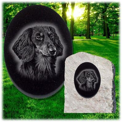 Hunde Grabplatte Grabschmuck 15 x 10 cm -Foto - Gravur- Grabstein oval-gb02