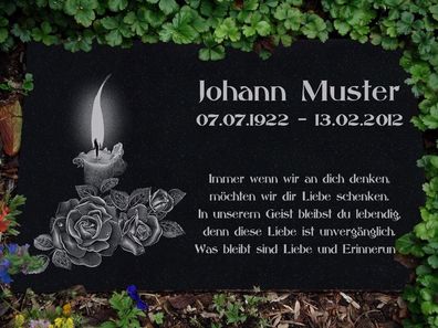 Schwere Gedenkplatte Grabstein Gedenktafel Gedenkstein Urne Tiergrab Motiv Rose 