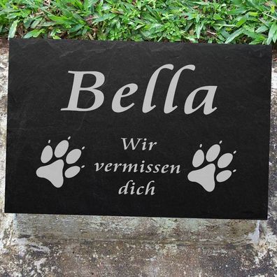 Hundepfoten Tiergrabplatte Tiergrabstein - mit Gravur - in Schiefer 50 x 30 cm