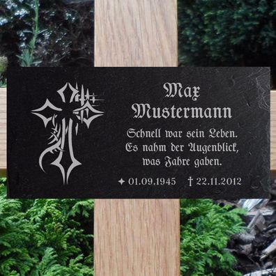 Für Unfallkreuz oder Grabkreuz Grabplatte Kreuz-511 - Wunsch Gravur - 20x10 cm