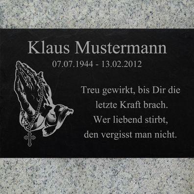 Grabplatte Grabmal Gedenkstein Grabstein -035-Gravur Inschrift + Motiv- 35x25 cm