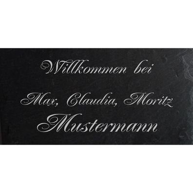 Willkommen-501 Türschild Wohnungsschild -IHR NAME- Schiefer Stein GRAVUR 20x10cm